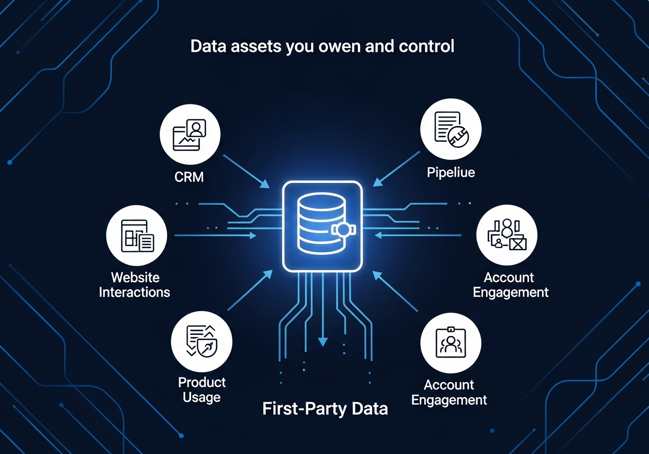 First-party data sources — CRM, pipeline, revenue, website interactions, product usage — becoming the foundation of marketing measurement